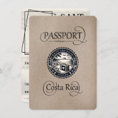 Beige Costa Rica Passport Save The Date (Vorne/Hinten)