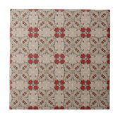 Beige Cranberry Red Square Muster Geometrie Fliese (Vorderseite)