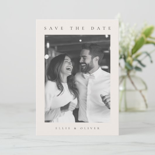 Beige Cream Boho Foto Save the Date Einladung (Stehend Vorderseite)