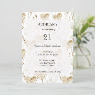 Beige Cream Brown White Hearts Boho Birthday Einladung