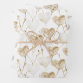 Beige Cream Brown White Hearts Boho Birthday Geschenkpapier Set (Beispiel)