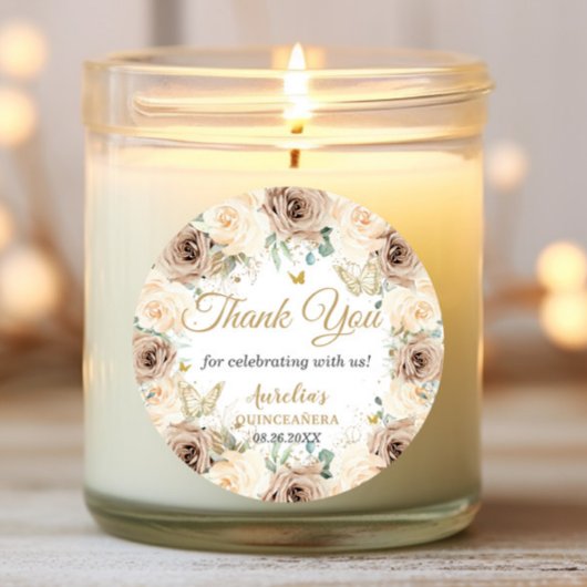 Beige Cream Champagne Floral Quinceñera Sweet 16 Runder Aufkleber