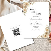 Beige Cream Gray Floral Eleganter moderner QR-Code Save The Date
