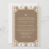 Beige Cream Ikat Anand Karaj Sikh Wedding Einladung (Vorderseite)