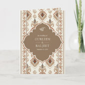 Beige Cream Ikat auf einer Sikh-Hochzeit Einladung (Vorderseite)