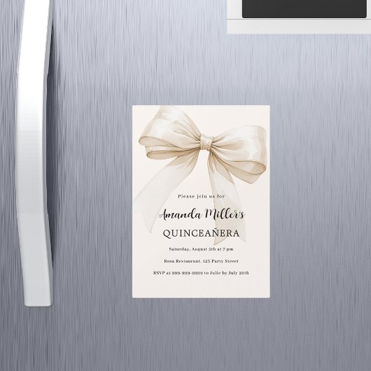 Beige Creme Bogen Quinceanera Luxus Magneteinladung