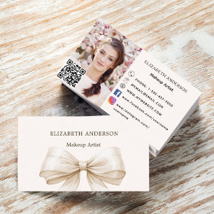 Beige Creme bow qr Code Social Media Foto Visitenkarte