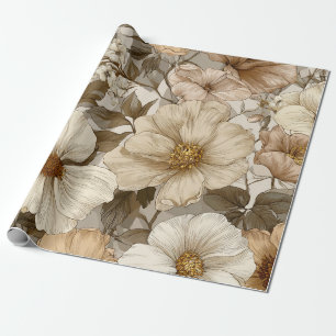 Beige Creme Braun Blumen Pastell Boho 70er Jahre V Geschenkpapier