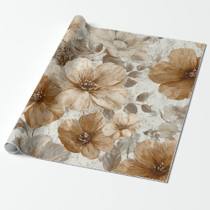 Beige Creme Braun Blumen Pastell Boho 70er Jahre V Geschenkpapier