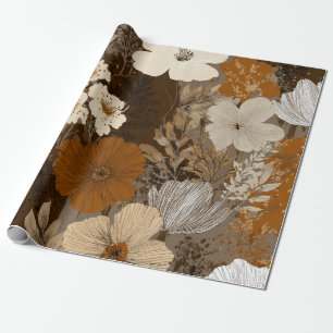 Beige Creme Braun Blumen Pastell Boho 70er Jahre V Geschenkpapier