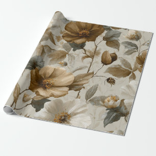 Beige Creme Braun Blumen Pastell Boho 70er Jahre V Geschenkpapier