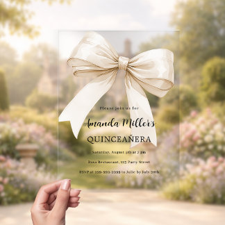 Beige creme bug klar Quinceanera Luxus Acryleinladungen