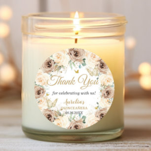 Beige Creme Champagner Blumen Quinceañera Sweet 16 Runder Aufkleber