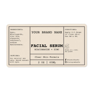 Beige Creme Gesichtskosmetik 2 oz. Serum Etikett