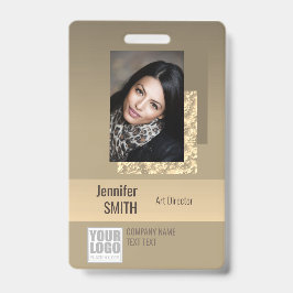Beige Creme Gold Ombre Logo Barcode ID Template Ausweis