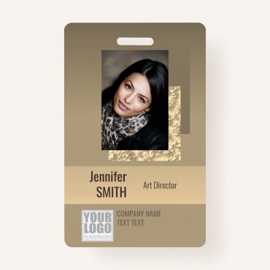 Beige Creme Gold Ombre Logo Barcode ID Template Ausweis (Vorderseite)