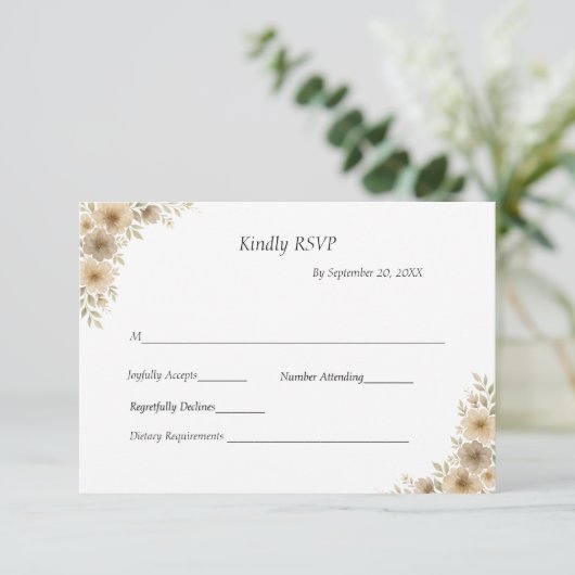 Beige Creme Gray Floral Traditionelle feierliche H RSVP Karte (Stehend Vorderseite)