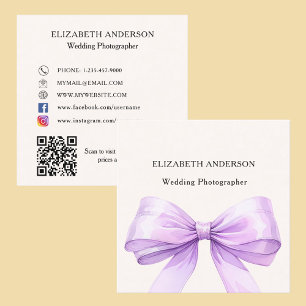 Beige Creme Lavendel QR Code Social Media Quadratische Visitenkarte