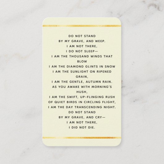 Beige Creme Light Foto Crossbeerdigung Karte (Rückseite)