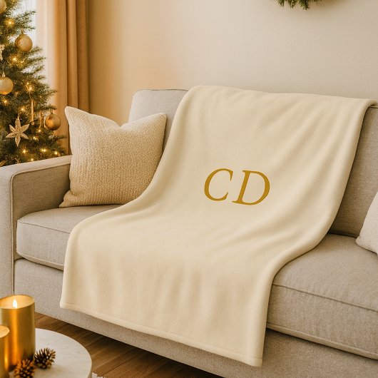 Beige Creme mit Monogramm Initialen modern Fleecedecke