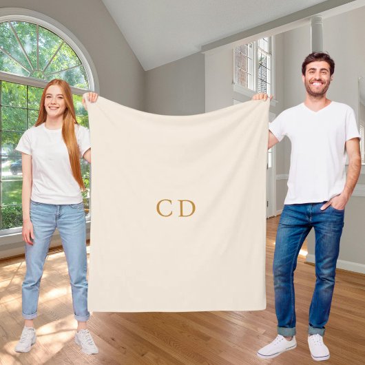 Beige Creme mit Monogramm Initialen modern Fleecedecke