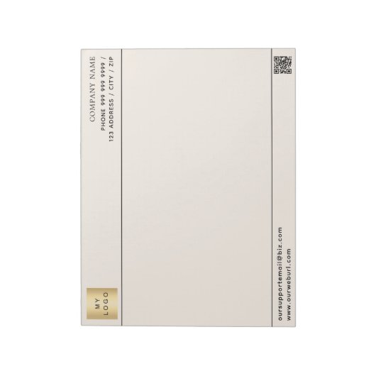 Beige Creme QR-Code Firmenlogo Notizblock (Rotiert)
