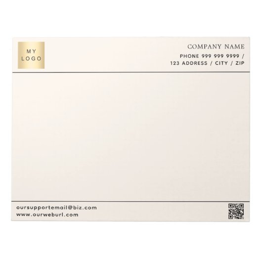 Beige Creme QR-Code Firmenlogo Notizblock (Vorderseite)