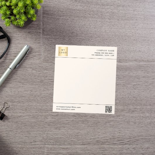 Beige Creme QR-Code Firmenlogo Notizblock