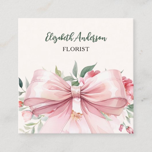 Beige creme rosa Bogen Blume QR Code Social Media Quadratische Visitenkarte (Vorderseite)