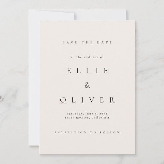 Beige Creme und Black Elegante Boho Save the Date Einladung (Vorderseite)