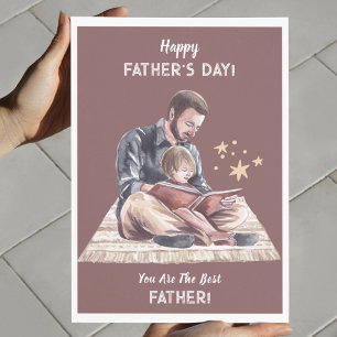 Beige Creme Watercolor Vater und Sohn Vater's Day Karte