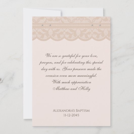 Beige Cross Christian Baptism Photo Thank You Card Dankeskarte (Rückseite)