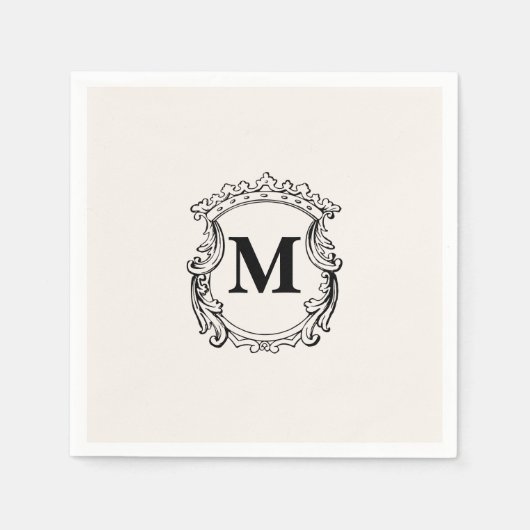 Beige Custom Monogram Crest Serviette (Vorderseite)