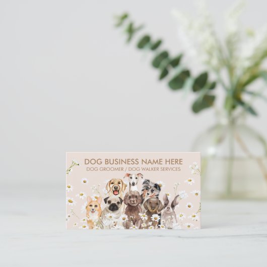 Beige Daisy Blume Pet Sitter Dog Walker Petcare Visitenkarte (Stehend Vorderseite)