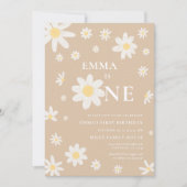 Beige Daisy Einladung 1. Geburtstag (Vorderseite)