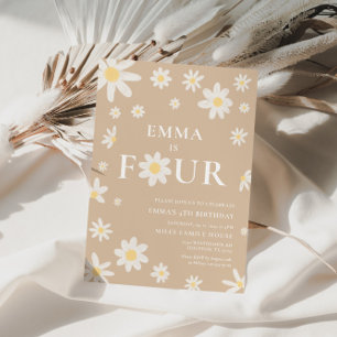 Beige Daisy Vierte 4. Geburtstag Einladung