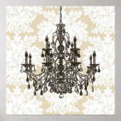 Beige Damask Chandelier Wall Art Print Poster (Vorne)