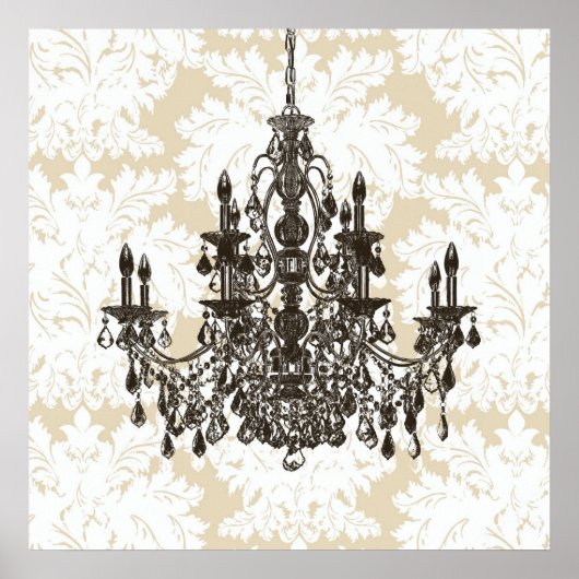 Beige Damask Chandelier Wall Art Print Poster (Vorne)