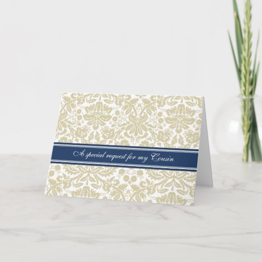 Beige Damask Cousin Bridesmaid Einladungskarte (Vorderseite)