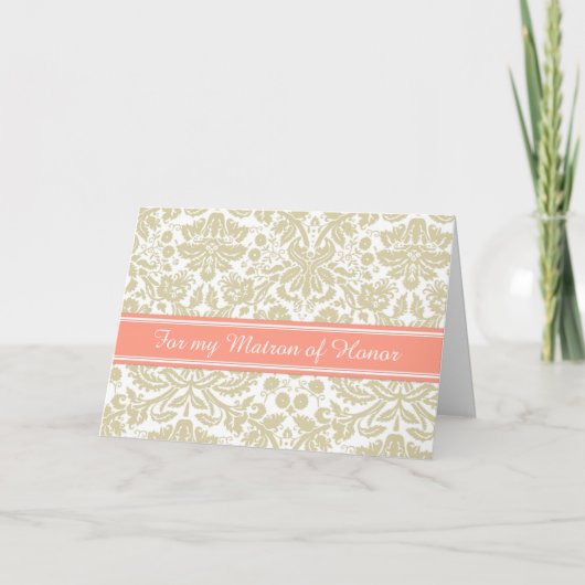 Beige Damask Danke, Matron of Honor Card Dankeskarte (Vorderseite)