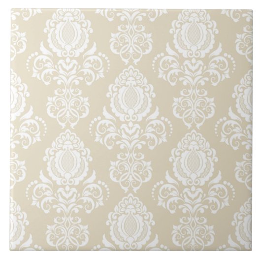 Beige. Damask Muster. Fliese (Vorderseite)