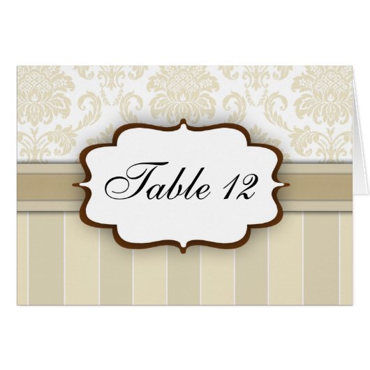 Beige Damask Stripe Tischnummer (Vorderseite (Horizontal))
