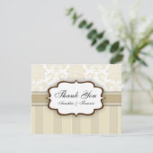 Beige Damask Stripe Wedding Vielen Dank Dankeskarte (Stehend Vorderseite)