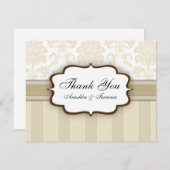 Beige Damask Stripe Wedding Vielen Dank Dankeskarte (Vorne/Hinten)