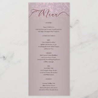 Beige Damask Verzierte Speisekarte für Hochzeiten Menükarte