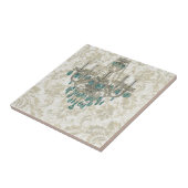 beige Damast-französischer Landblau Leuchter Fliese (Seite)