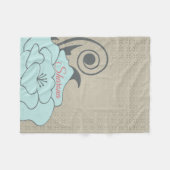 Beige Damast und blaue Blume Fleecedecke (Vorderseite (Horizontal))