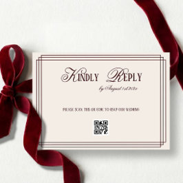 Beige Dark Red Old Money Wedding QR code RSVP Karte