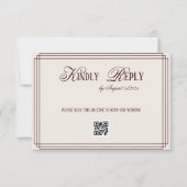 Beige Dark Red Old Money Wedding QR code RSVP Karte (Vorderseite)