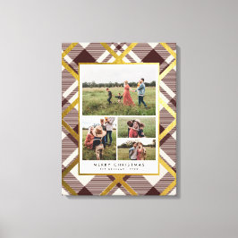 Beige & Dark Red Tartan 4 FotoCollage Weihnachten Leinwanddruck